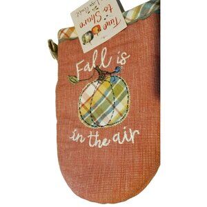 Kitchen Grabber Mitt Brown Fall is in the Air Plaid Hanging Loop Embroidered